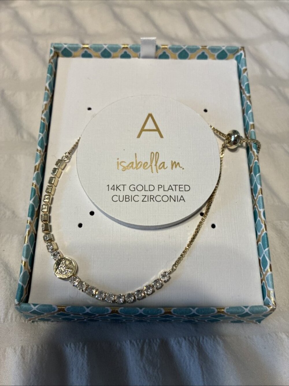 Isabella M 14kt Gold Plated CZ Letter A Initial Bracelet Gold Tone